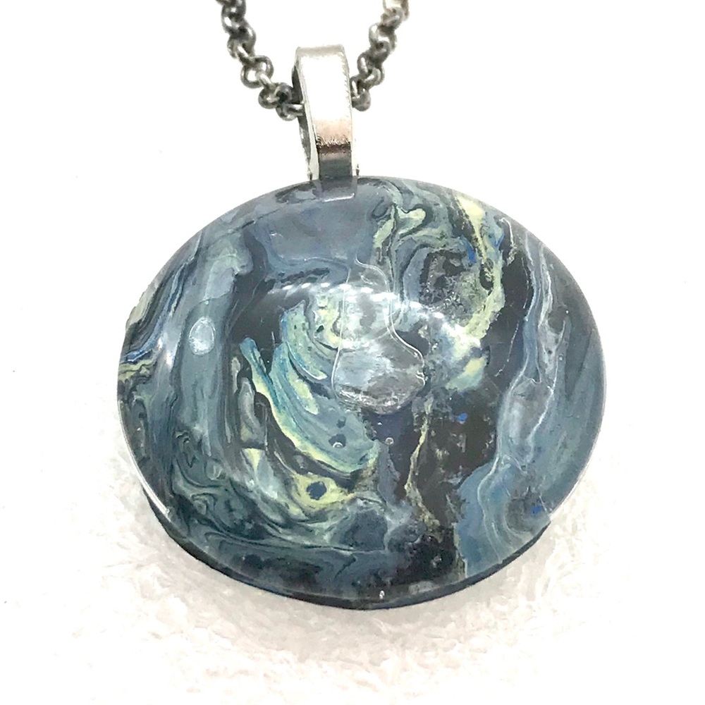 Necklace Handmade hand painted glass dome Pendant NSN round 30mm
